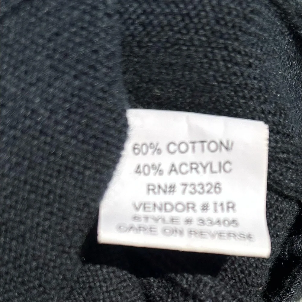 Vintage ADOLFO Italy Black Cotton 1/4 Zip Long Sleeve Collar 90s Sweater Size L